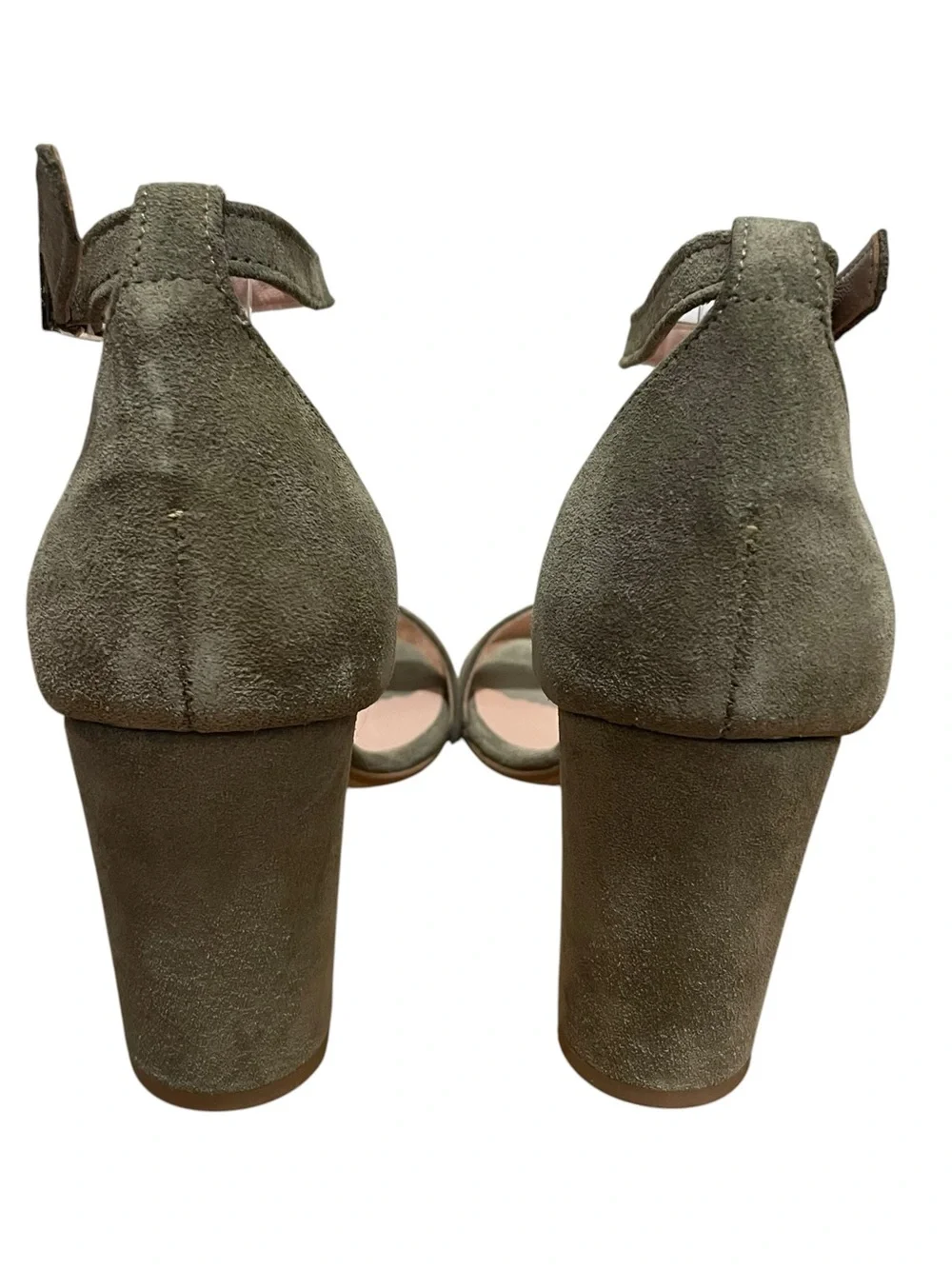 Aelia Greek Sandals Block Heel Ankle Strap Sage Green Suede Women’s Size 39 8.5